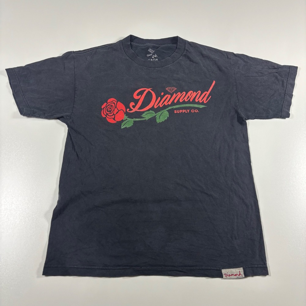 Diamond Supply Co Mens T Shirt Black Rose Graphic Cotton Short Sleeve Size M